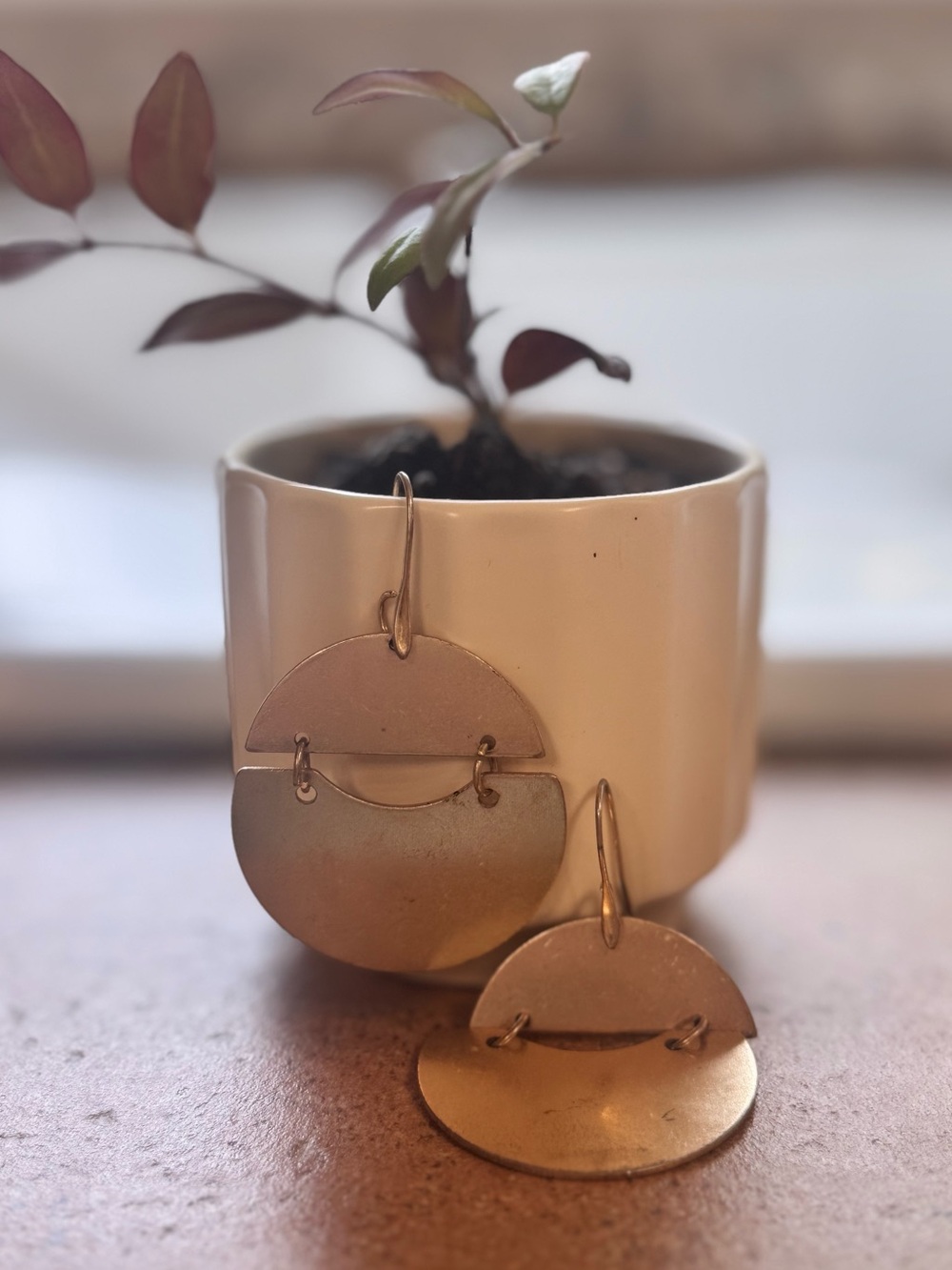 Handmade Brushed Gold Geometric Earrings